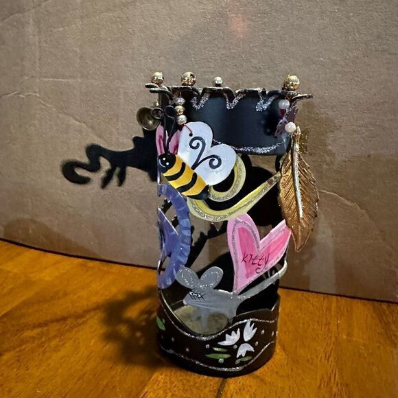 Karen Rossi For Silvestri Fanciful Flights Cat Theme Metal Pen Holder Cup New - Picture 4 of 11